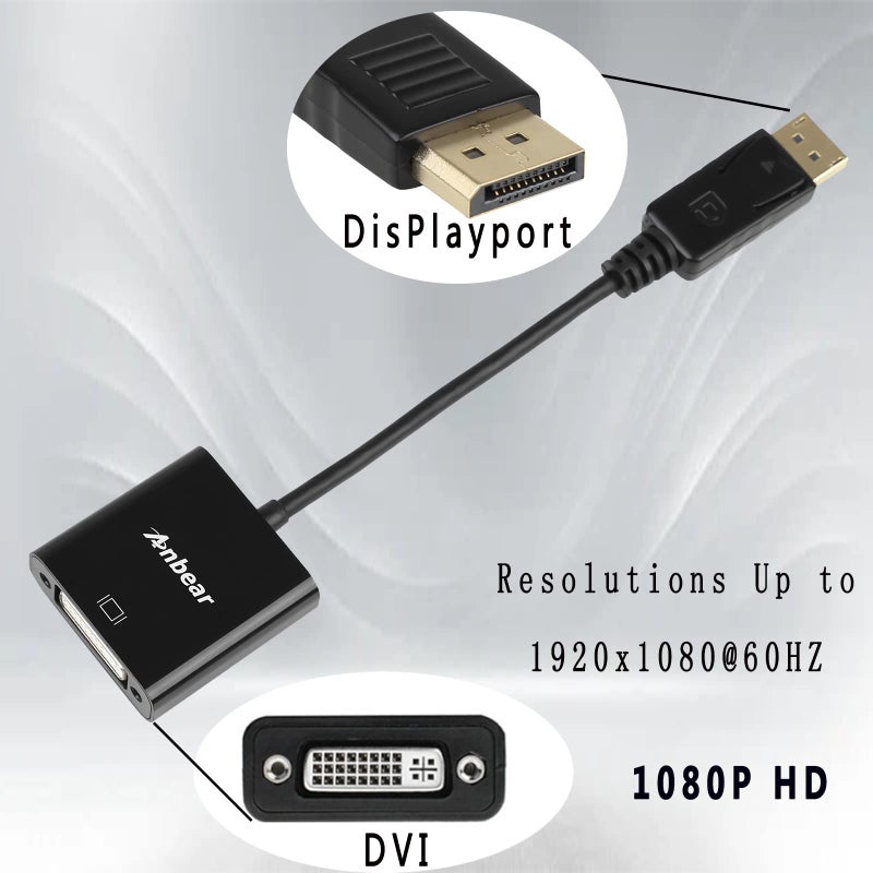 Anbear DisplayPort to DVI Adapter, Display Port to DVI-D Adapter (Male to Female) Compatible with Computer,Desktop,Laptop,PC - Image 2